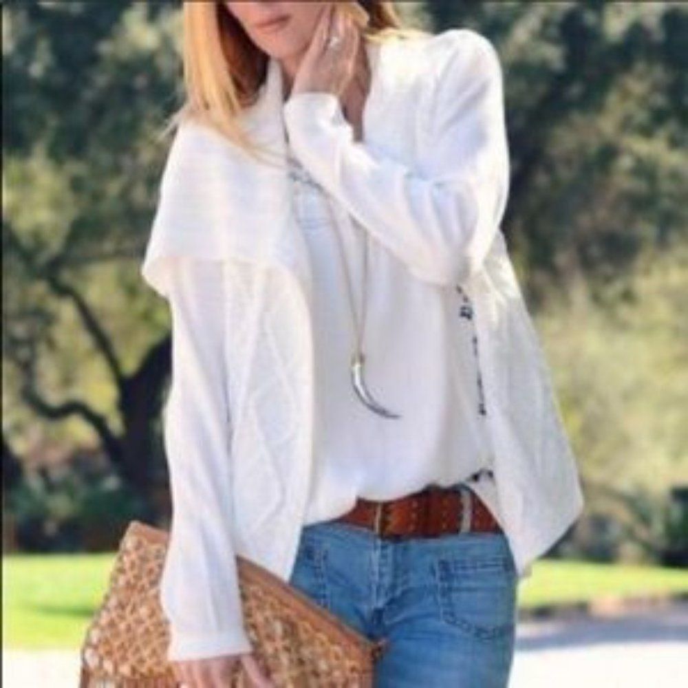 CAbi White Open-Front Sweater Cardigan